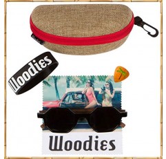 Woodies 남성용 및 여성용 편광 월넛 우드 블랙 육각형 선글라스 | 실제 나무 프레임 | 100% UVA/UVB 광선 차단