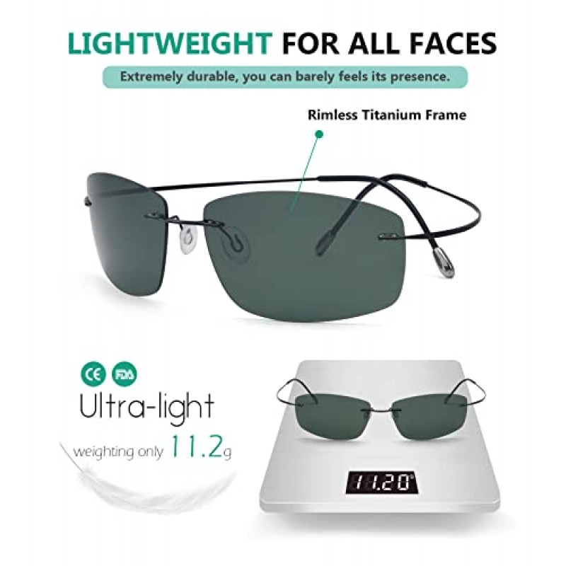 Eyekepper 무테 티타늄 프레임 편광 선글라스 G15 렌즈