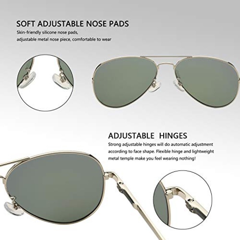 DeBuff 클래식 에비에이터 선글라스 남성용 여성용 편광 렌즈 - UV400, 58mm