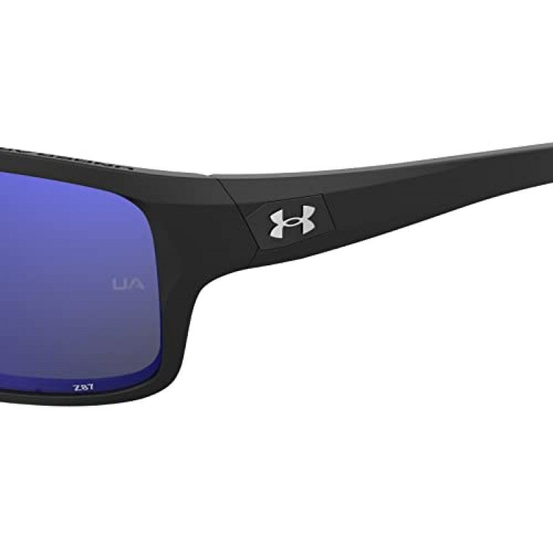 Under Armour 남성용 배틀 직사각형 선글라스 편광, 매트 블랙, 65mm, 16mm