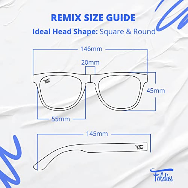 Foldies 편광 접이식 선글라스 – 긁힘 방지 렌즈 코팅 – 접이식 프레임 – 프리미엄 가죽 케이스 – 리믹스