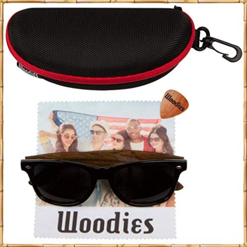 Woodies Three 편광 선글라스 벌크 | 남성 및 여성을 위한 호두나무, 흑단나무, 대나무나무 선글라스 | 검은색 편광 렌즈와 실제 나무 프레임 | 100% UVA/UVB 광선 차단