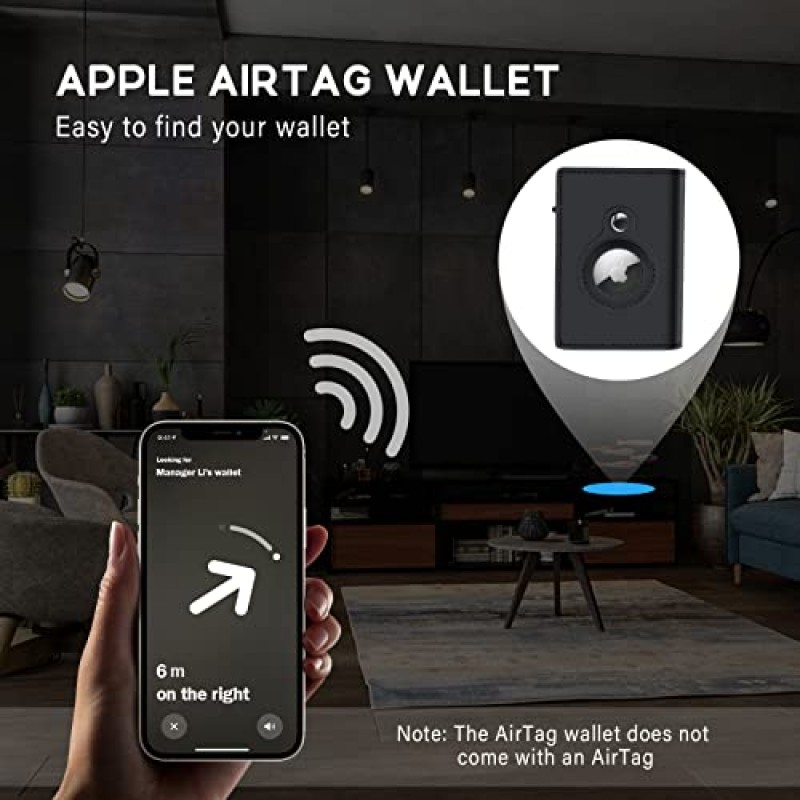 GAOCHALE 에어태그 지갑 정품 가죽 에어태그 지갑 Apple AirTag용 남성용 미니멀리스트 지갑이 있는 RFID 기술 신용 카드 소지자(에어태그 없음)(검은색)