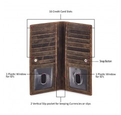 현명한 올빼미 세련된 이중 긴 슬림 지갑 - 진짜 가죽 RFID 차단 보안 2 ID 창 남성 여성을위한 신용 카드 소지자