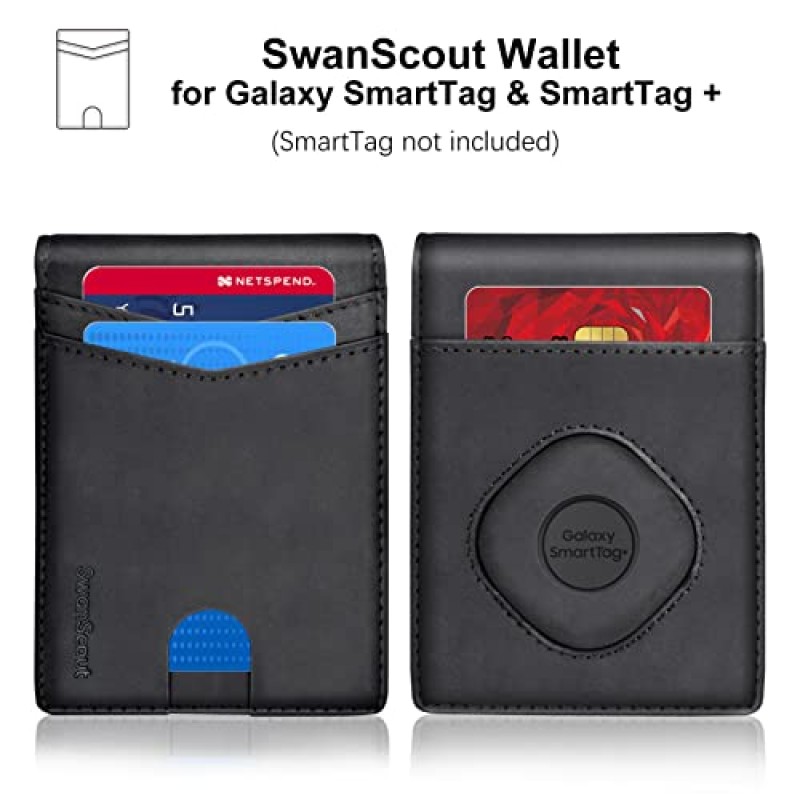 SmartTag 및 SmartTag+ Plus용 SwanScout 지갑, 머니 클립 버전, RFID 차단 선물 상자가 포함된 정품 가죽 이중 지갑(검은색)