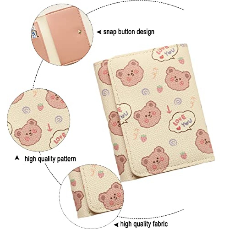 JELLYEA 카와이 베어 지갑 귀여운 만화 카드 홀더 작은 지갑 지갑 애니메이션 걸스 프론트 포켓 접이식 지갑 (2)