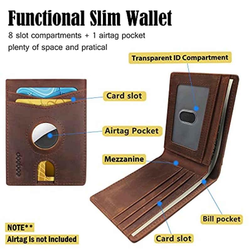 doeboe 에어태그 지갑 남성용, 에어태그 홀더가 있는 남성용 지갑, 정품 가죽 신용카드 지갑, 에어태그 GPS 추적기를 위한 이중 슬림 지갑, RFID 미니멀리스트 프론트 포켓 지갑 [에어태그 없음]