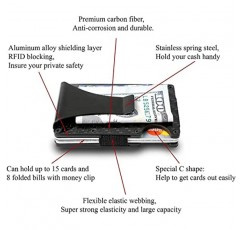 VOVEWAN 남자 탄소 섬유 지갑 RFID 차단 슬림 지갑 스마트 클립 알루미늄 금속 엄밀한 지갑 남편 아빠를위한 선물 머니 클립 지갑 현금 신용 카드 소지자