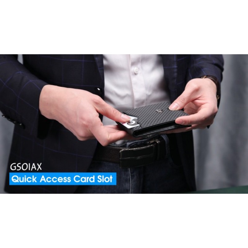 GSOIAX 남성용 슬림 지갑 RFID 차단 남성용 이중 지갑 미니멀리스트 정품 가죽 탄소 섬유 카드 홀더 머니 클립 얇은 남성용 선물 상자(카본 블랙 및 레드)