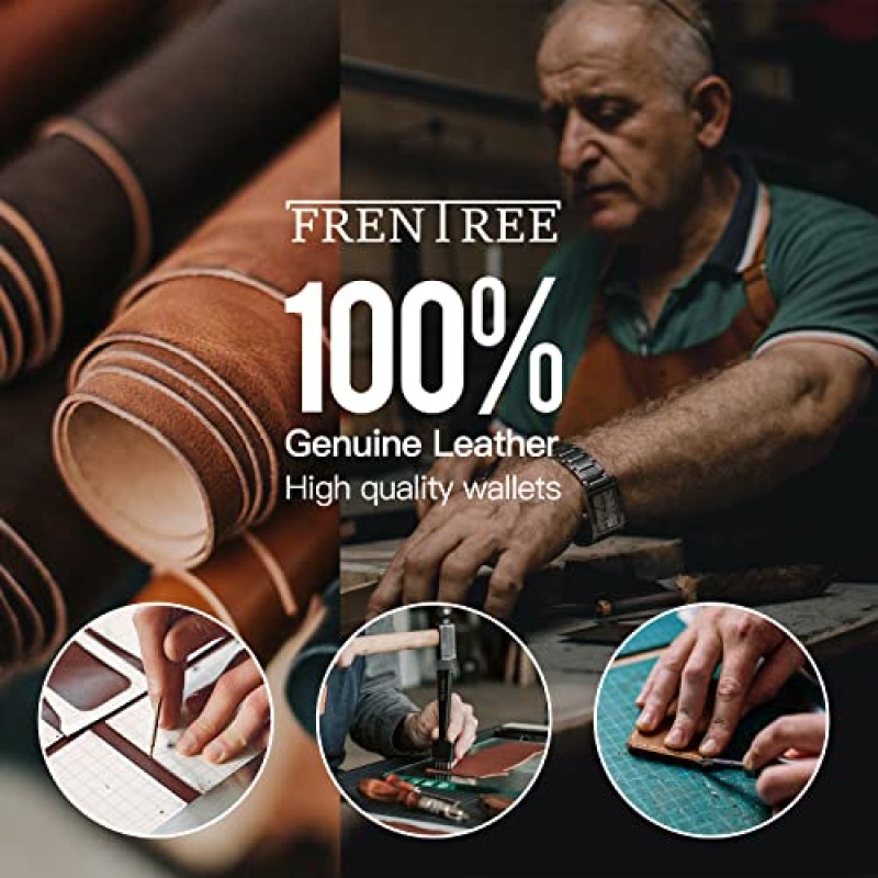 Frentree® 남성용 나파 가죽 지갑, 카드 슬롯 15개 RFID 보호 기능이 있는 3단 폴더형, 세로 형식 지갑, 블랙