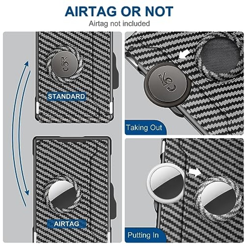 남성용 umoven AirTag 지갑 - 팝업 알루미늄 케이스 머니 클립 포함 슬림 가죽 슬롯 신용 카드 소지자 RFID 차단 선물 상자가 포함된 이중 미니멀리스트 지갑(에어태그 없음)