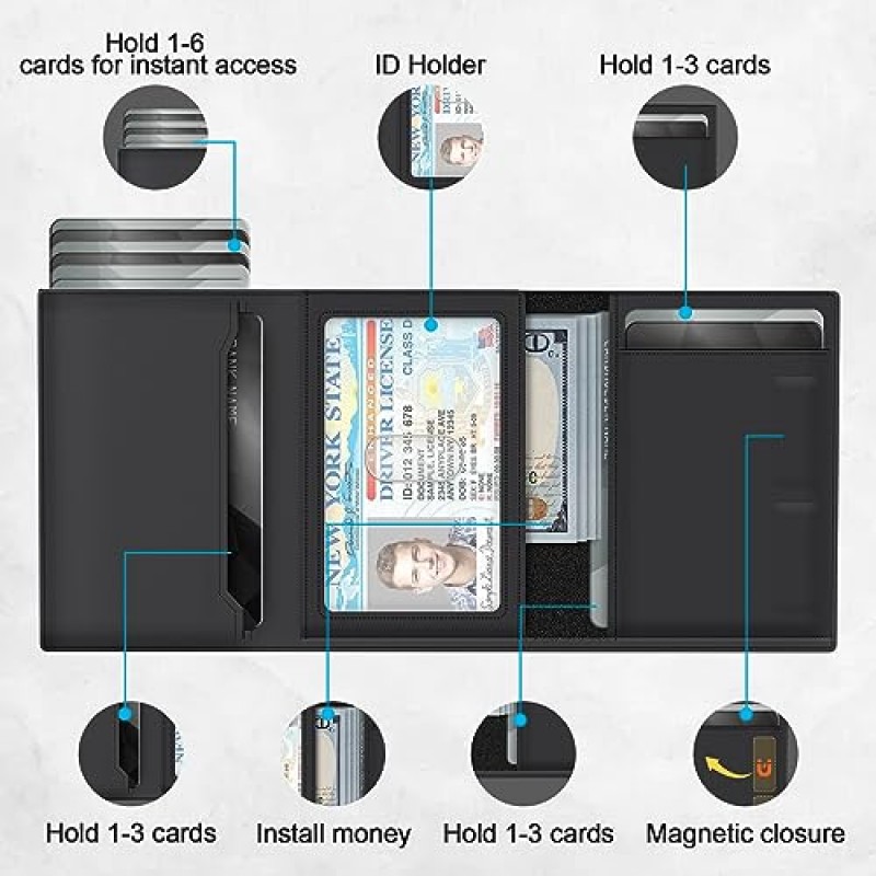 GAOCHALE 남성용 지갑 팝업 카드 홀더가 있는 고급 가죽, 프리미엄 RFID 차단, 전면 포켓용 미니멀리스트 디자인, 카드 용량 10-14 | 아이디 창 | 캐시슬롯(블랙)