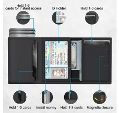 GAOCHALE 남성용 지갑 팝업 카드 홀더가 있는 고급 가죽, 프리미엄 RFID 차단, 전면 포켓용 미니멀리스트 디자인, 카드 용량 10-14 | 아이디 창 | 캐시슬롯(블랙)