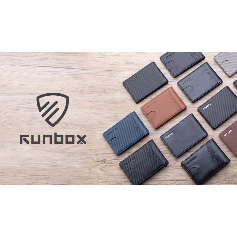 RUNBOX 남성용 정품 가죽 슬림 지갑 RFID 차단 Bifold 미니멀리스트 프론트 포켓 남성용 지갑 머니 클립 얇은 선물 상자