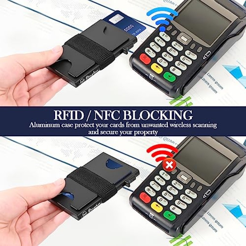 Dinghao 남성용 슬림 지갑, RFID 차단 팝업 카드 홀더 지갑, 확장 가능한 백플레이트가 있는 스마트 메탈 카드 케이스 지갑, 12개 이상의 카드와 현금을 넣을 수 있는 미니멀리스트 지갑(검은색)