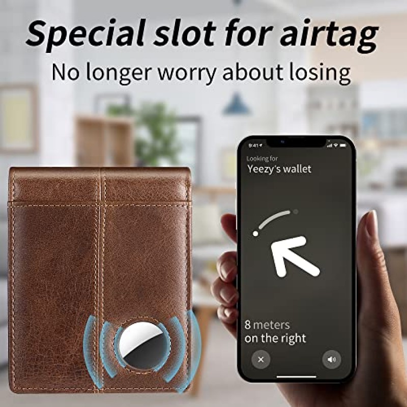 Swallowmall AirTag 지갑 남성용 RFID 차단 AirTag 1 ID 창 16 카드 소지자 선물 상자 용 정품 가죽 Bifold 남성용 지갑 (Airtag는 포함되어 있지 않음)