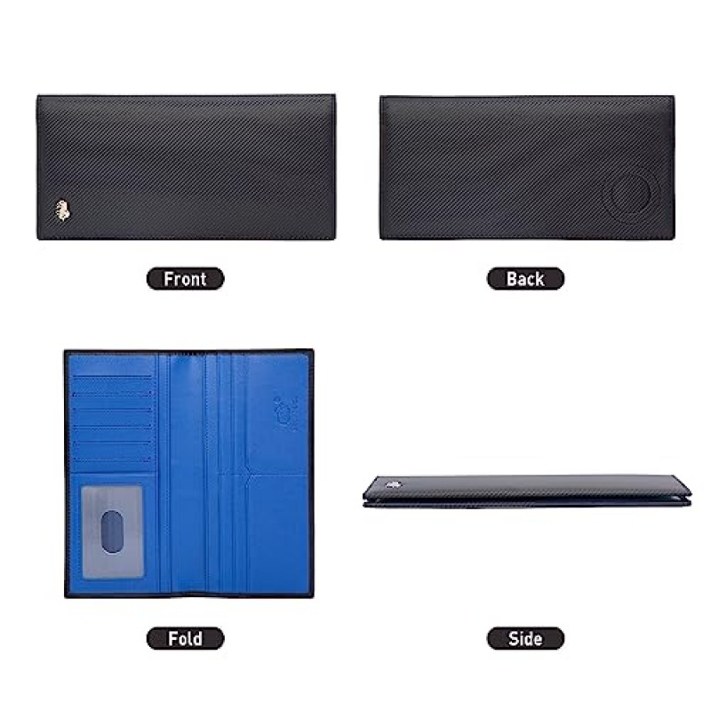 BISON DENIM RFID Bifold 지갑 슬림 신용 카드 지갑 지퍼 동전 주머니가있는 진짜 가죽 남성용 긴 지갑