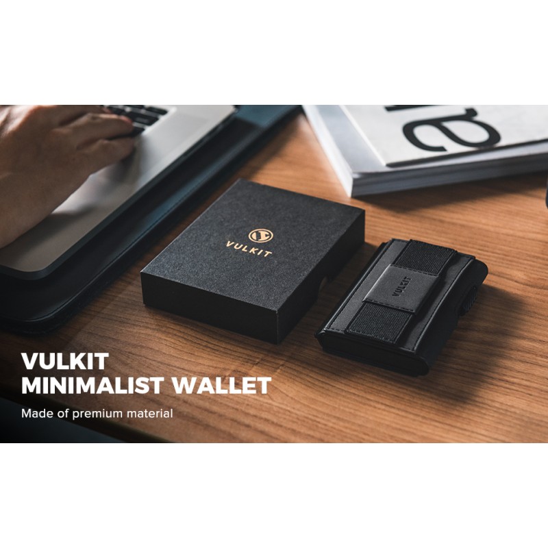 VULKIT 남성용 슬림 지갑 내부 팝업 RFID 차단 알루미늄 카드 홀더 현금 스트랩과 ID 창이 있는 가죽 미니멀리스트 지갑 브라운