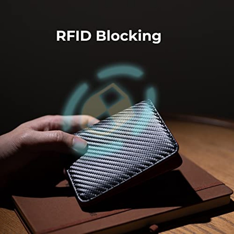 남성용 Alldaily RFID 신용 카드 지갑 2개의 ID 창이 있는 소형 이중 전면 포켓 지갑(블랙 & 오렌지)