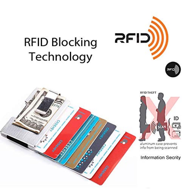 남성용 Trilea RFID 미니멀리스트 티타늄 지갑 | 슬림 총 알루미늄 금속 NFC 보호 카드 지갑 | 소형 포켓 신용카드 지갑