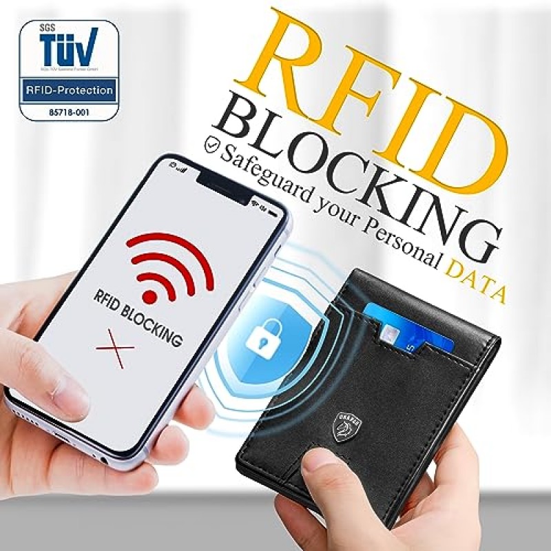 남성용 DRAVAN 슬림 지갑 11개의 카드 슬롯이 있는 Rfid Blocking 남성용 지갑 프론트 포켓 미니멀리스트 Bifold 신용 카드 소지자 선물 상자가 있는 정품 가죽 탄소 섬유 머니 클립(검은색)