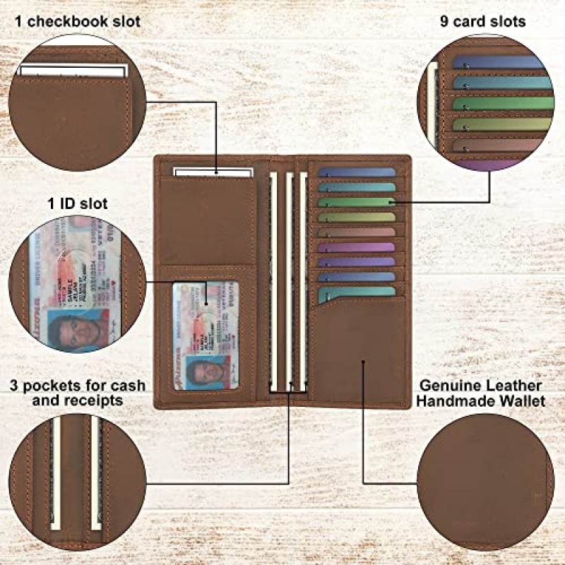 NopoWalli 남성용 장지갑, 정품 가죽 장지갑 장지갑 수표장 지갑, 남성용 서부 로데오 지갑, RFID 차단 가죽 구조