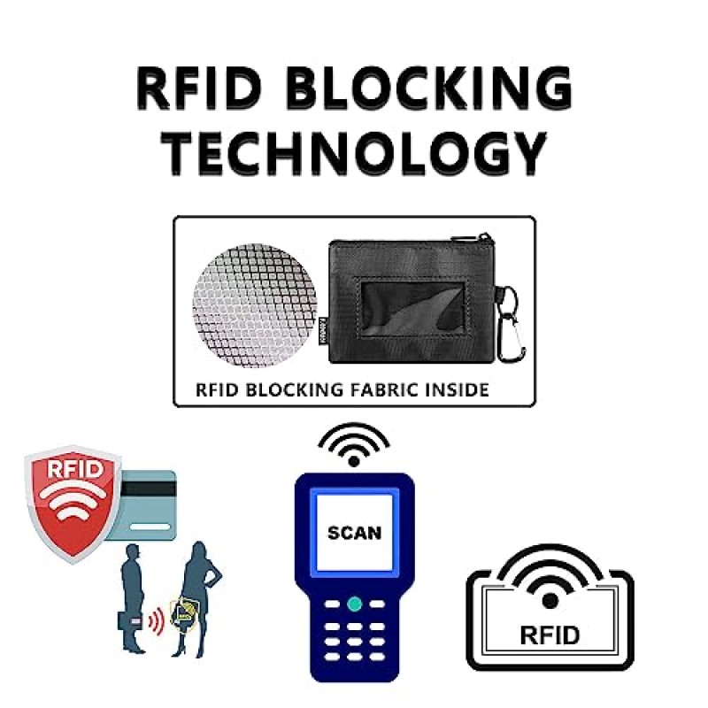 T.CONTACT 미니멀리스트 RFID 차단 ID 창이 있는 소형 지갑, 여성 및 남성용 끈 키체인이 있는 방수 지퍼가 달린 지갑 - 작고 안전하며 편리함(검은색)