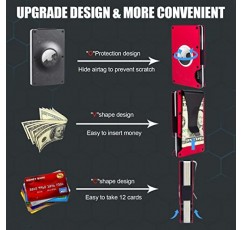 남성용 Bingcok AirTag 지갑, 미니멀리스트 알루미늄 금속 머니 클립 지갑, Airtag 홀더가 있는 RFID 차단 슬림 현금 신용 카드 소지자 지갑, Airtag용 남성용 지갑(빨간색)
