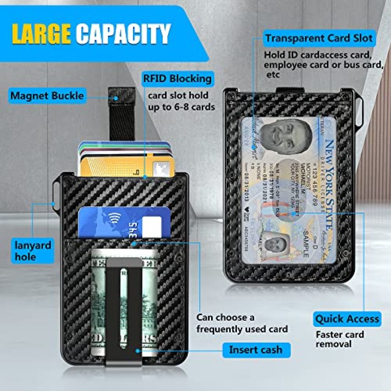 ILAOLIU 남성용 지갑 - 알루미늄 슬림 미니멀리스트 지갑 - 카드 11개 수납 가능 투명 ID 카드 홀더가 있는 카드 홀더, 현금 클립으로 RFID 차단(탄소 섬유)
