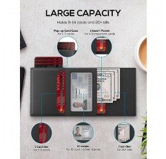 남성용 카드 지갑 지갑 - 남성용 스마트 지갑, 팝업 카드 케이스, 탑 그레인 가죽, RFID 차단, 슬림, 미니멀리스트, 초박형, 전면 포켓, 9-14 카드 용량 | 아이디 창 | 캐시 슬롯(검은색)