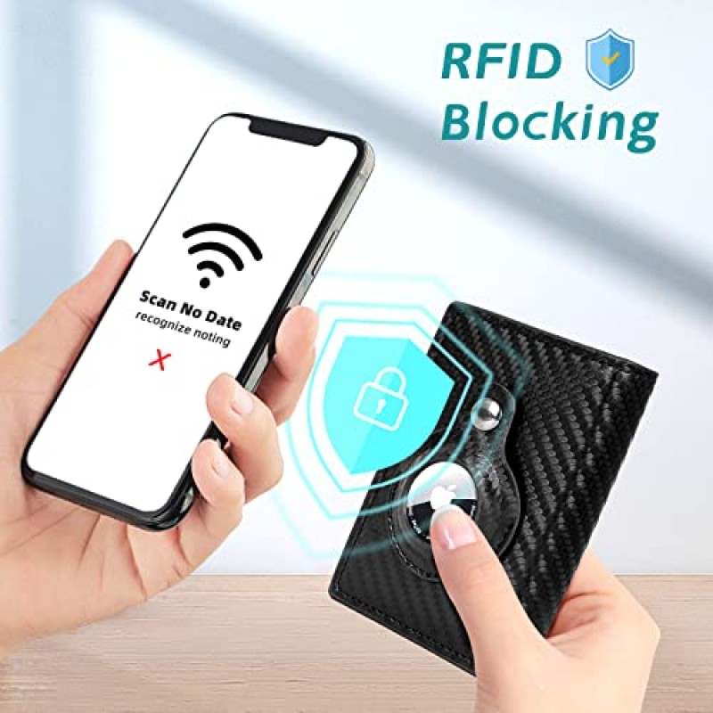 에어태그 홀더가 있는 FADACHY 남성용 지갑, 미니멀리스트 카드 홀더, 탄소 섬유 RFID 기술 신용 카드 홀더, ID Windows가 있는 남성용, 스텔스 에어 태그 홀더