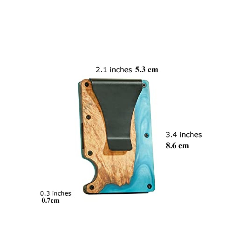 GOGOJSM 우드 및 레진 지갑(블루) 머니 클립, 우드 및 레진이 포함된 남성용 미니멀리스트 지갑 프론트 포켓용 소형 신용카드 지갑 지갑