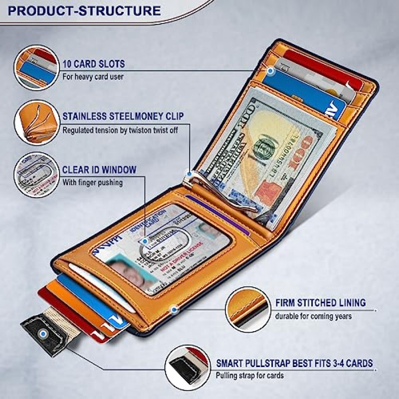 BULLIANT 남성용 지갑 에어태그 및 표준 사용, 슬림 지갑 전면 포켓 12카드, 풀탭 액세스.