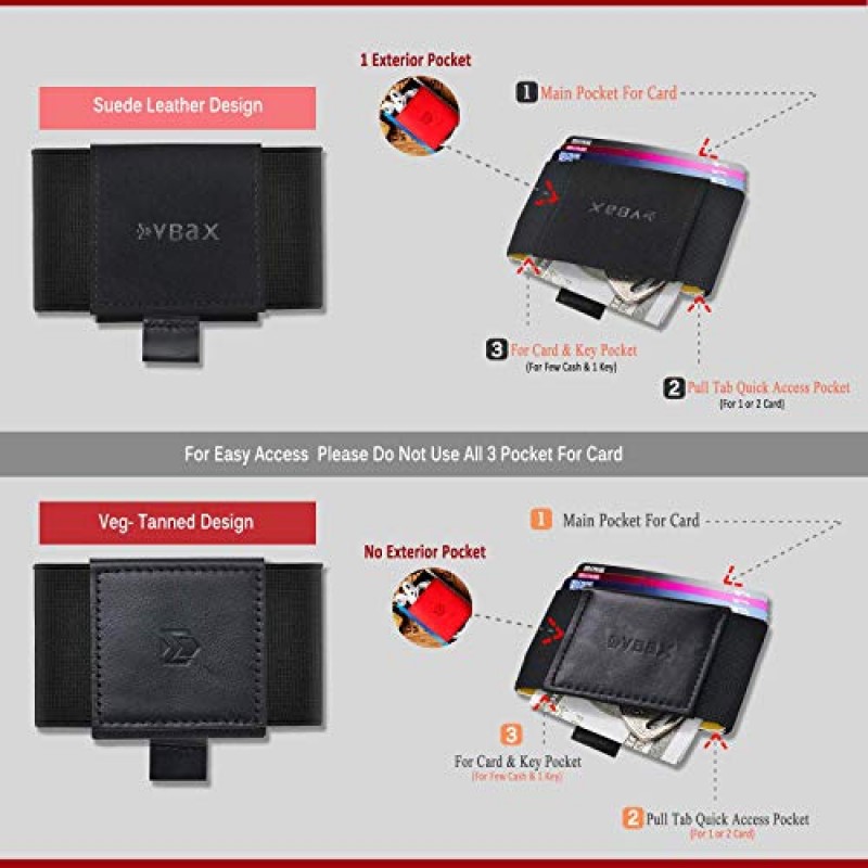 VBAX 탄성 지갑 - 남성용 및 여성용 소형 미니멀리스트 슬림 전면 포켓 신용 카드 지갑