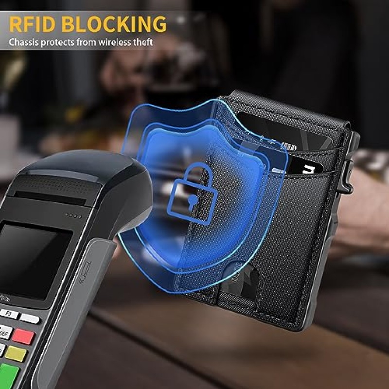 SEMORID 미니멀리스트 남성용 지갑, RFID 차단 신용 카드 홀더(머니 클립 포함), 슬림 이중 지갑(선물 상자 포함)(클래식 블랙)