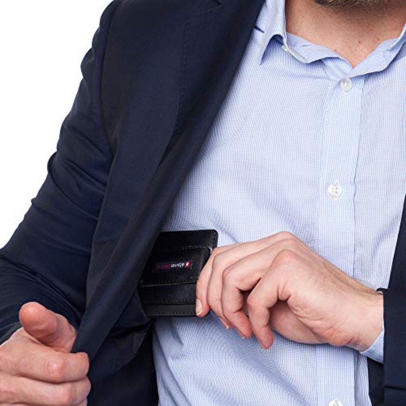 Alpine Swiss Dermot 남성용 RFID 안전 머니 클립 전면 포켓 지갑 가죽 선물 상자에 들어 있음 블랙