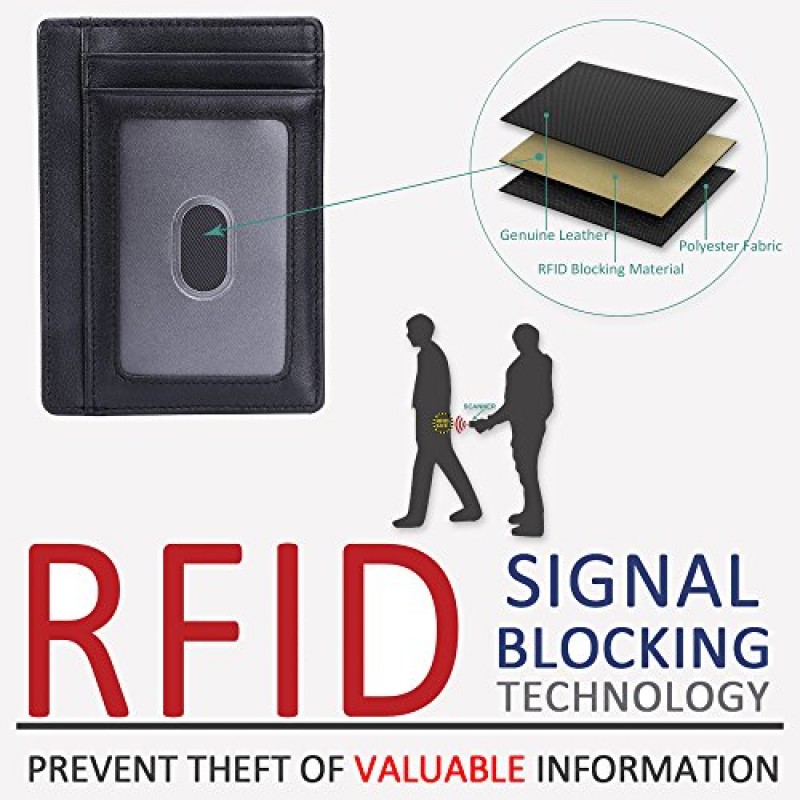 Kinzd 슬림 미니멀리스트 가죽 RFID 프론트 포켓 지갑 얇은 신용 카드 소지자 남성