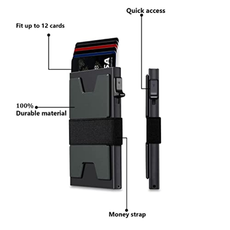 YushuStore - 남성용 슬림 카드 홀더 지갑 - 알루미늄 남성용 지갑 확장 가능한 백플레이트 - RFID 차단 미니멀리스트 금속 팝업 지갑 - 선물 상자가 포함된 12개 이상의 카드와 현금 보관 가능