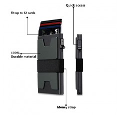 YushuStore - 남성용 슬림 카드 홀더 지갑 - 알루미늄 남성용 지갑 확장 가능한 백플레이트 - RFID 차단 미니멀리스트 금속 팝업 지갑 - 선물 상자가 포함된 12개 이상의 카드와 현금 보관 가능