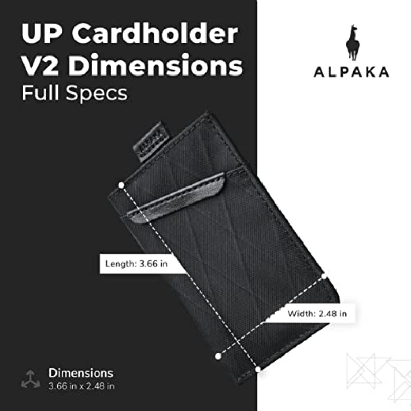 ALPAKA UP 카드홀더 V2 - 슬림 지갑 기능 - 손쉬운 카드 제거를 위한 당김 탭 - 100% 폐기물 제로 - 전적으로 업사이클 소재로 제작 - 카드 4~6개 수납 가능, 검정색