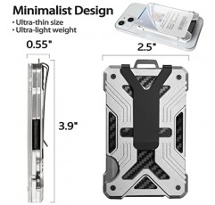 남성용 미니멀리스트 지갑, 투명한 ID 카드 홀더가 있는 슬림 지갑, 탄소 섬유 지갑, 남성용 금속 머니 클립이 있는 알루미늄 지갑, RFID 차단 초박형 전술 지갑 남성용 선물-실버
