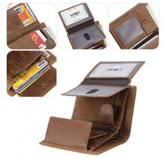 HAWEE Trifold Billfold 남성용 RFID 차단 쇠가죽 채찍으로 치다 가죽 지갑 10 카드 슬롯 2 ID Windows with Coin Pocket