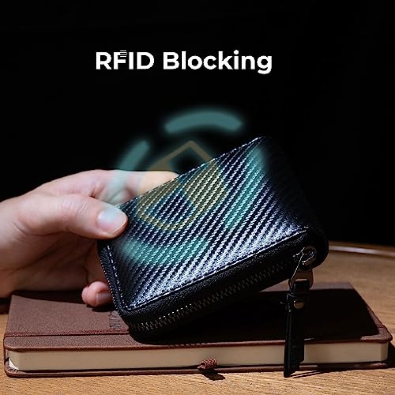 Alldaily RFID 차단 지퍼 지갑 RFID 카드 홀더(블랙 & 오렌지)