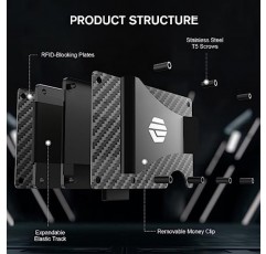 MAWEW 남성용 미니멀리스트 지갑, 남성용 RFID 지갑, 탄소 섬유 지갑, 남성용 지갑, 남성용 리지드 지갑, RFID 쉴드 남성용 지갑, 남성용 금속 지갑, 머니 클립이 달린 남성용 지갑. 블랙