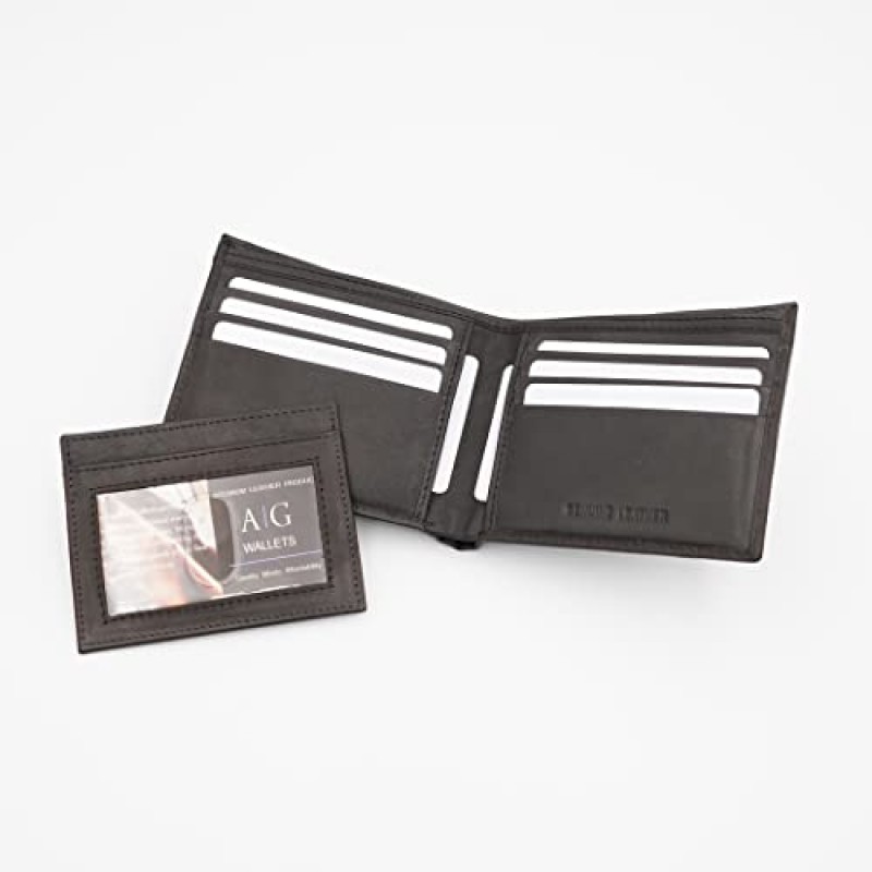 AG 지갑 가죽 남성용 슬라이딩 2-in-1 이중 지갑, 탈착식 미니멀 ID 지갑 및 카드 홀더(브라운)