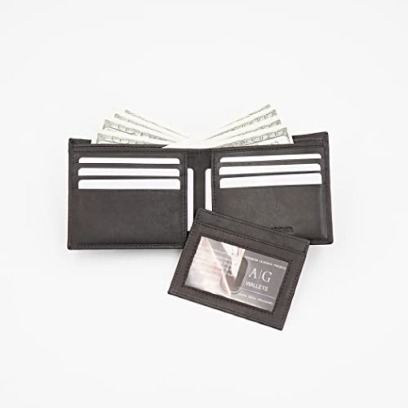 AG 지갑 가죽 남성용 슬라이딩 2-in-1 이중 지갑, 탈착식 미니멀 ID 지갑 및 카드 홀더(브라운)