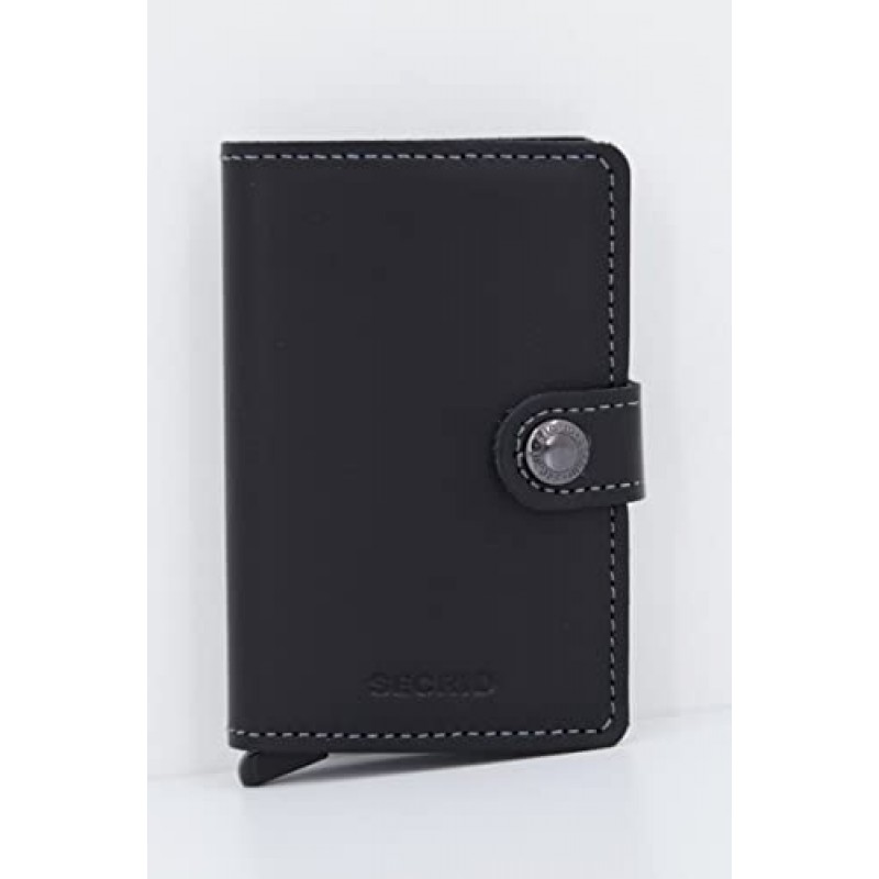 RFID 보호 기능을 갖춘 Secrid 미니 지갑 정품 블랙 가죽 / 한 번의 클릭으로 모든 카드가 점차적으로 슬라이드 됨