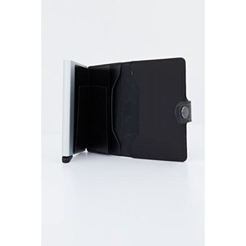 RFID 보호 기능을 갖춘 Secrid 미니 지갑 정품 블랙 가죽 / 한 번의 클릭으로 모든 카드가 점차적으로 슬라이드 됨