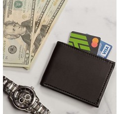 프리미엄 풀 그레인 브라이들 가죽 남성용 폴더형 지갑(플립업 ID 창 포함) - 블랙 - 미국산