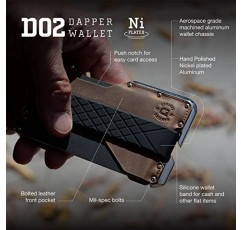 Dango D02 Dapper 2 EDC 지갑 - 미국산 - 정품 가죽, 니켈 도금, 슬림, 미니멀리스트, 금속, RFID 차단